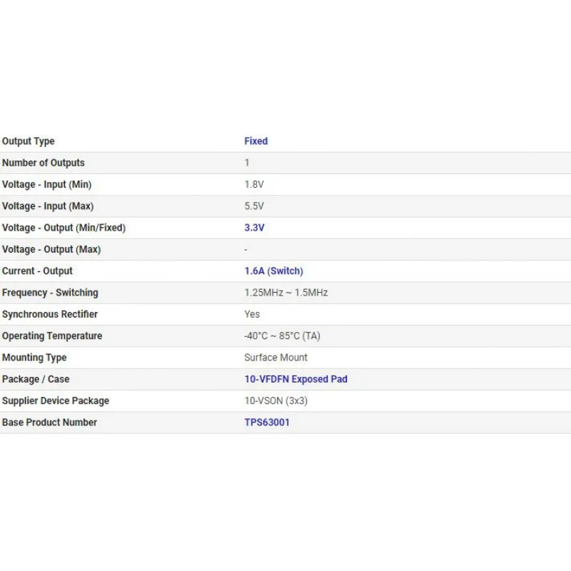 Imagem -02 - Buck-boost Switching Regulador ic Positivo Fixo 3.3v Saída 1.6a Interruptor 10-vfdfn Exposto Pad 10 Pcs Tps63001drcr Tps63001