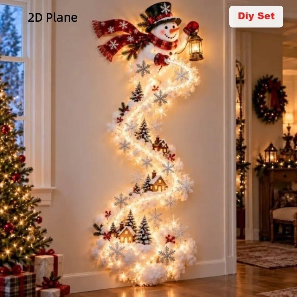 2D Flat Acrylic Christmas Magic Trail Wall Light Elk Snowman Snowflake Santa Claus Wall Lamp Bell Gift Stars LED Cascading Light