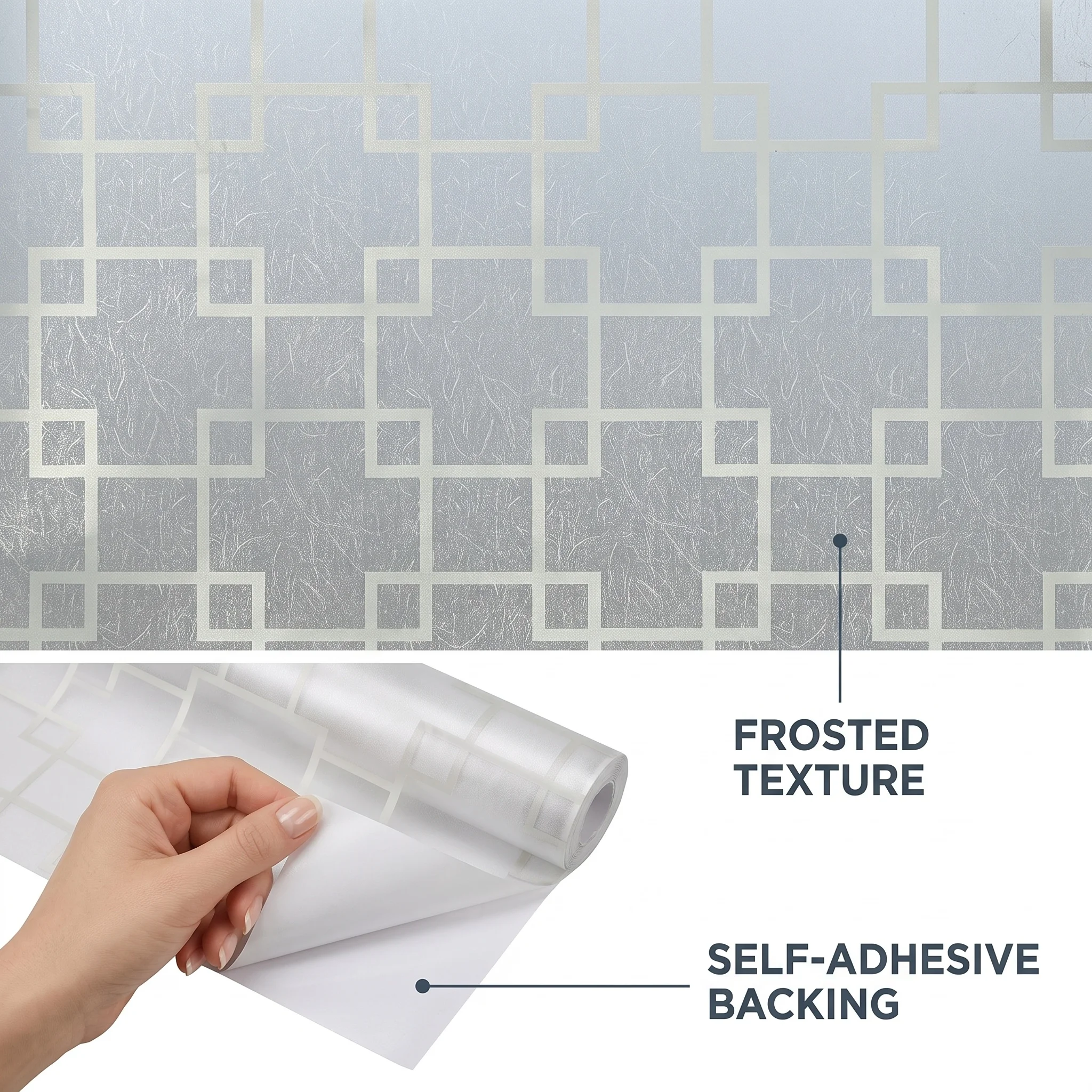 Geometric Square Lattice Self-Adhesive Frosted Window Film Privacy Soft Light Filter DIY Cutable Anti-Peeping 70/80/90cm