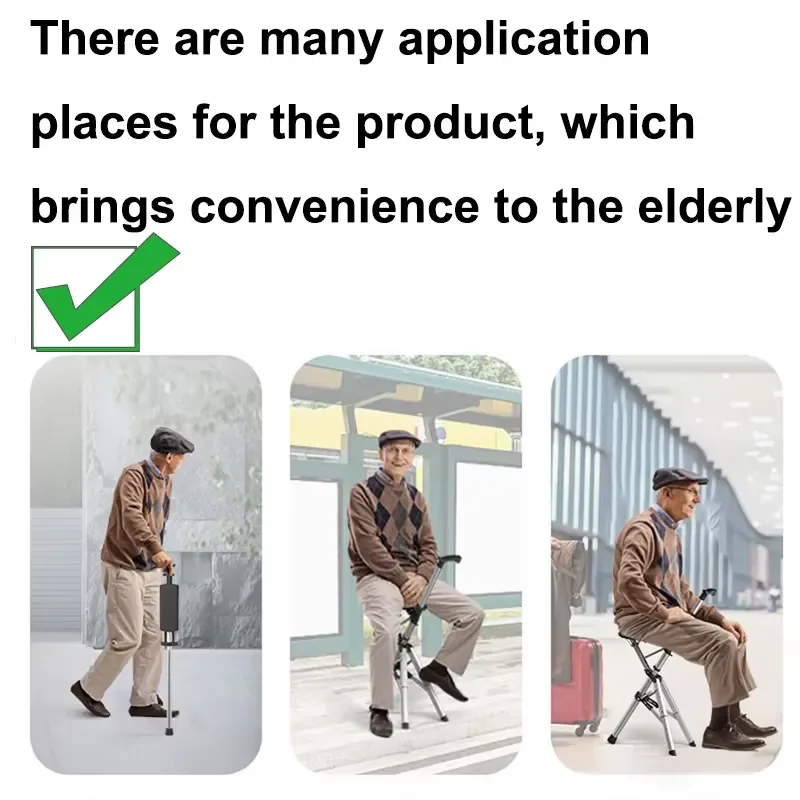 Portable Aluminum Alloy Folding Cane with Seat Adjustable Walking Stick Chair for Elderly Lightweight Support Aid Adjustable
