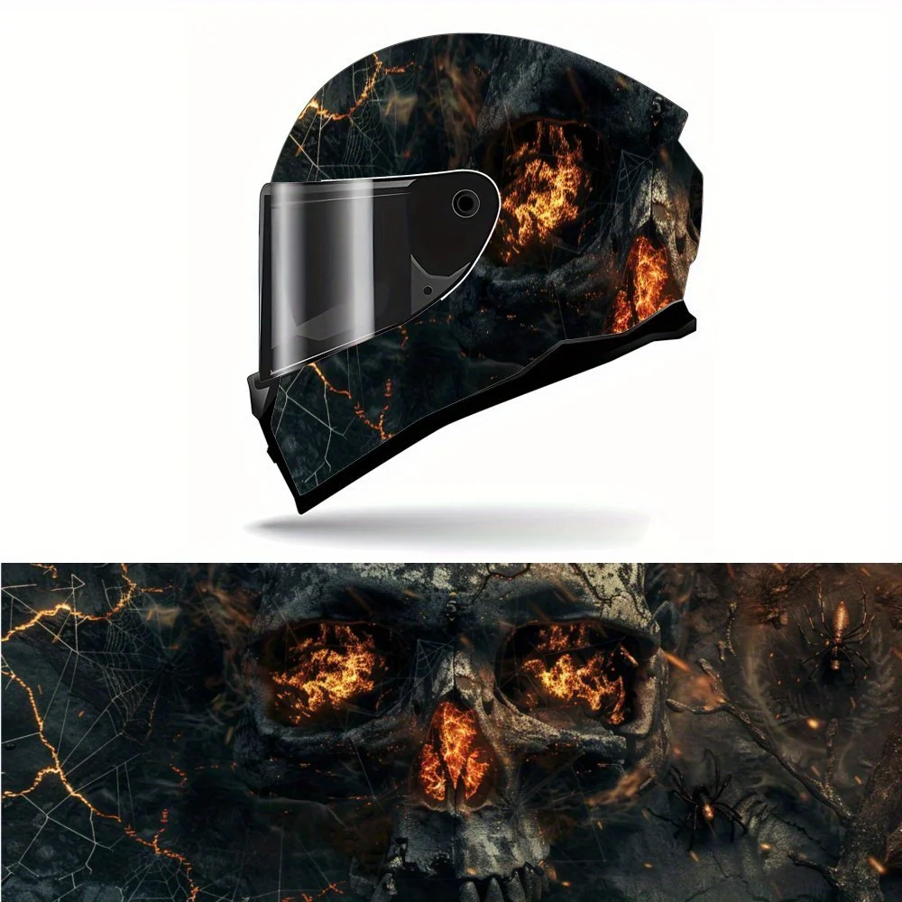 

Dark Explosion Flame Skull PVC Motorcycle Helmet Vinyl Wrap, Self-Adhesive Waterproof Sticker, Anti-Scratch Decorative Film for