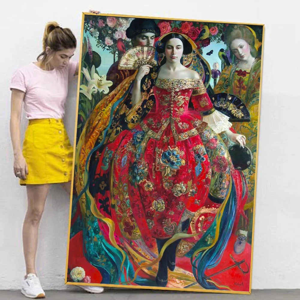 Victorian Age Noble Lady Poster Prints For Living Room Home Decor Gorgeous Skirt Woman Portrait Canvas Painting Wall Art Gift