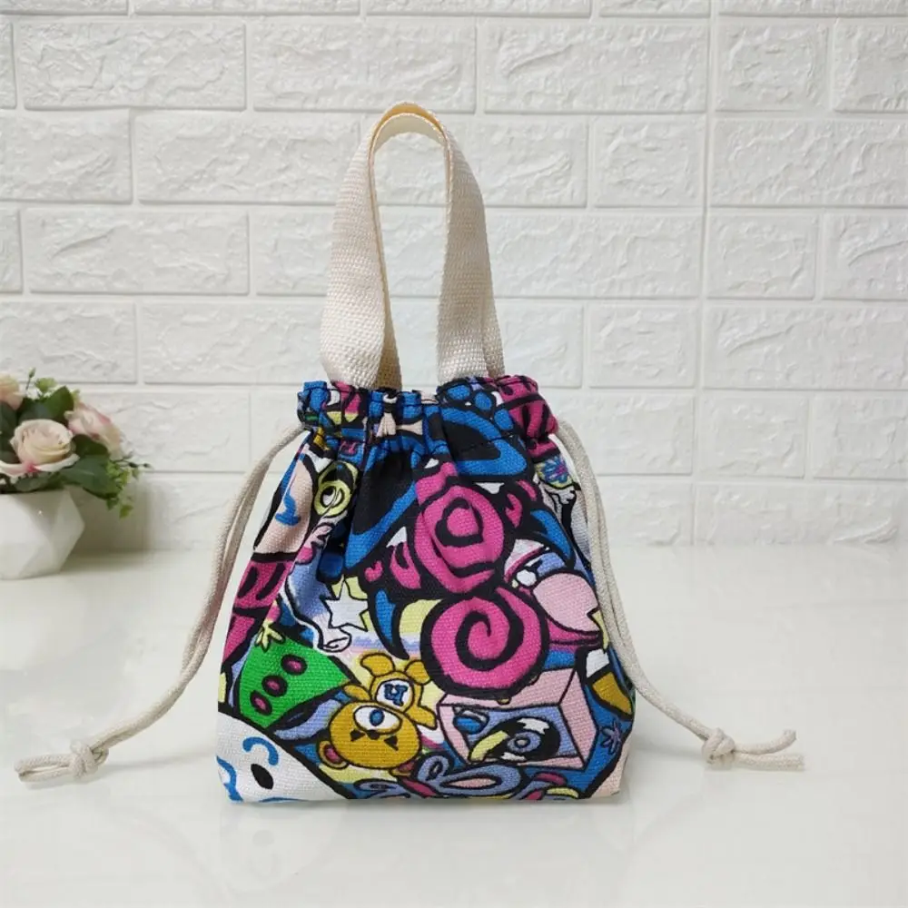 Women Handmade Drawstring Handbag Elegant Ethnic Style Printed Cosmetic Bag Top Handle National Style Purse  Bag