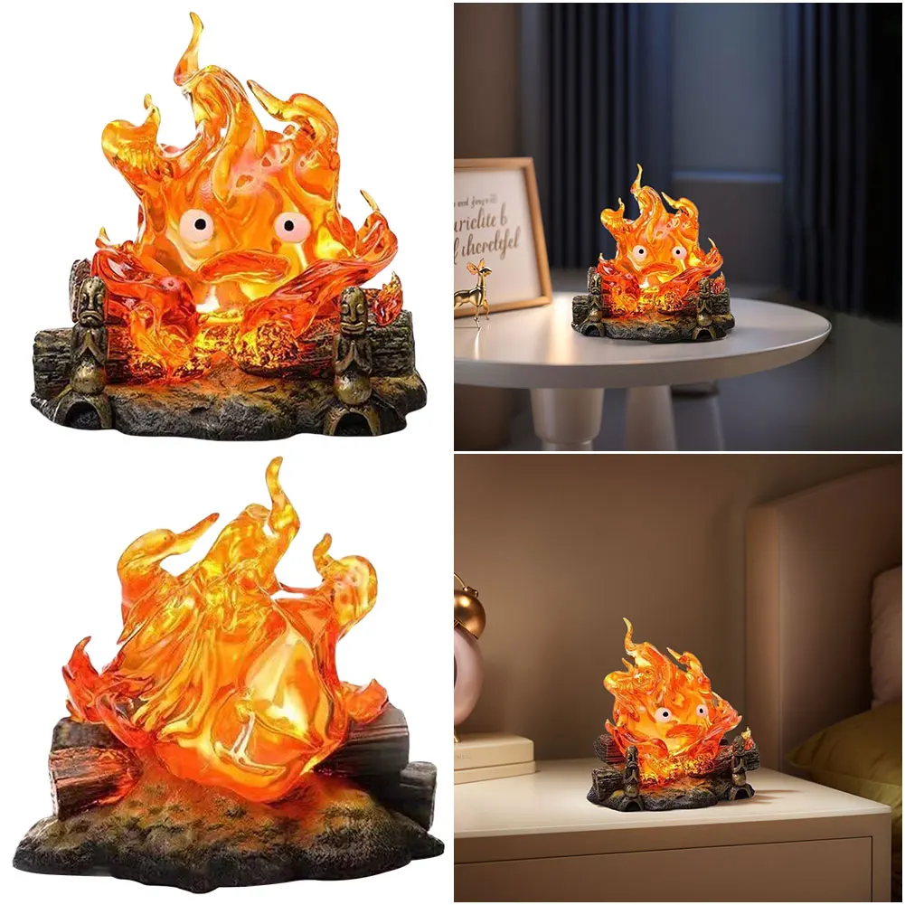 الأشياء مصباح الكرتون الكرتون Calcifer أنيمي 12 سنتيمتر شمعة سطح المكتب عمل أرقام نموذج تمثال بولي كلوريد الفينيل نموذج جمع حلية اللعب