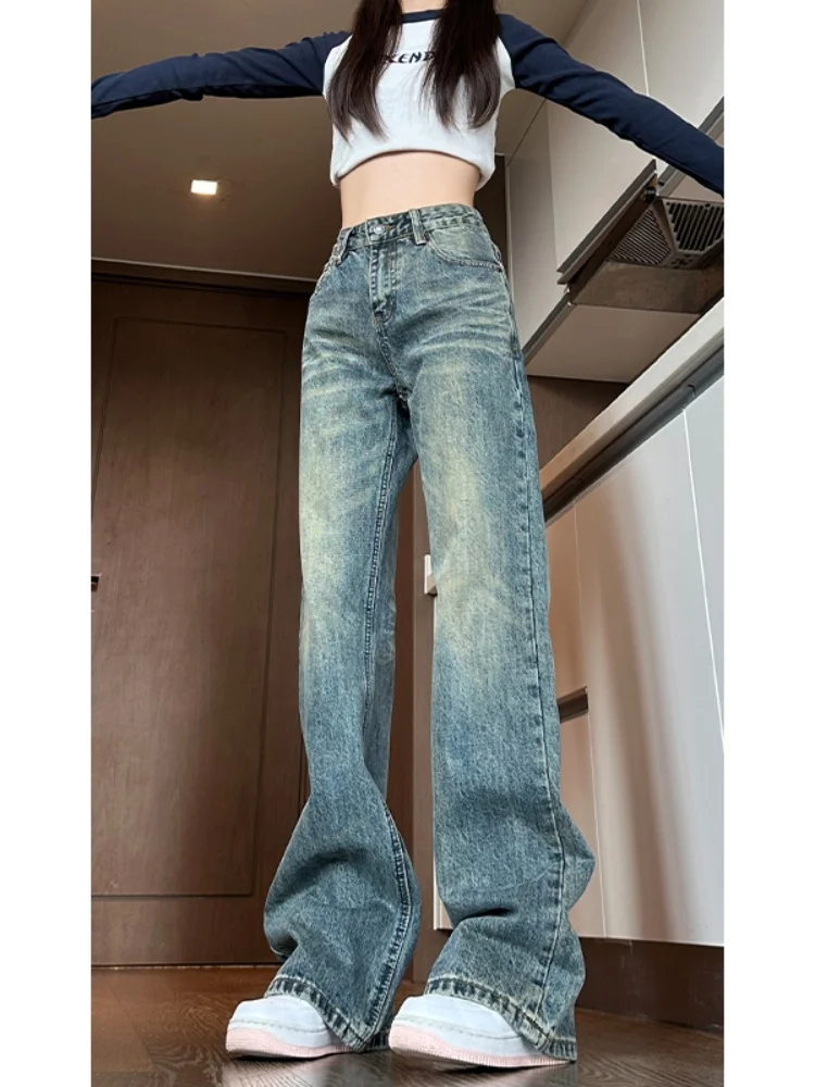 

Мужские джинсы Waed Vintage: ретро-стиль, прямой крой, слегка расклешенные, для весны и осени, из прочного эластичного денима