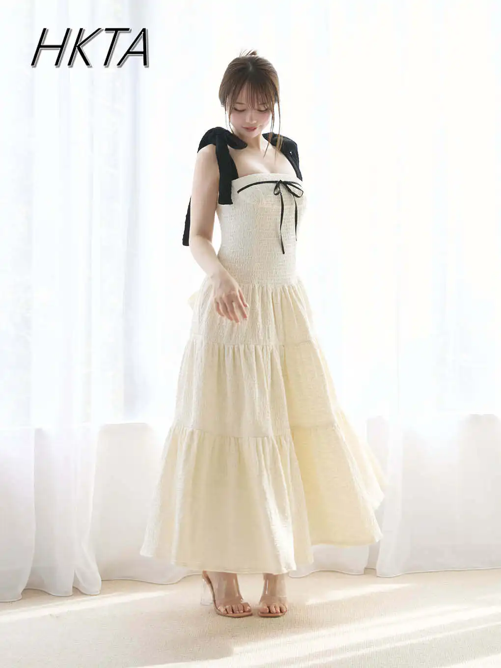 Japanse Stijl Boog Schouderband Jurk Vrouwen Meisjes Hoge Taille Slim Fit Kanten Jurk Zomer Nieuwe Zoete Meisje Vakantie Kust Jurk