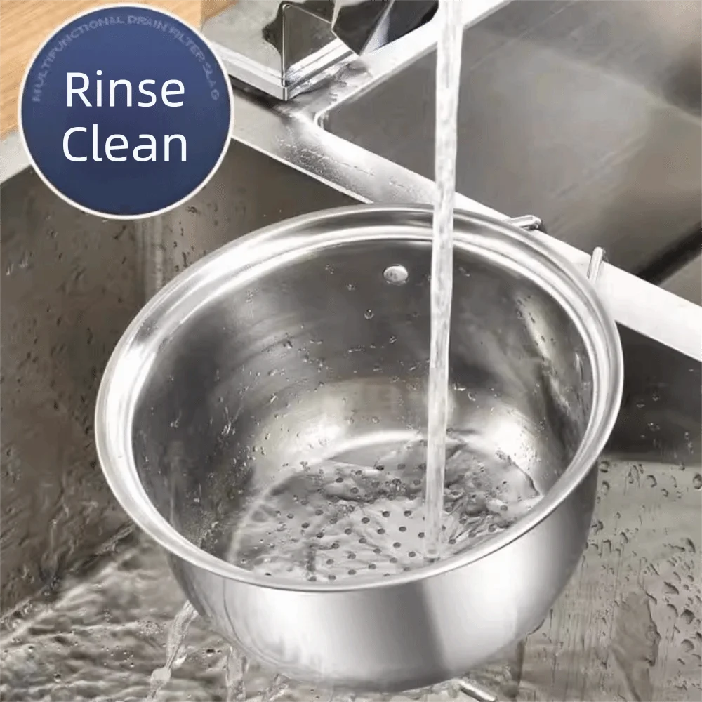 Stainless Steel Vegetable Fruit Colander Compact Dry Wet Separation Hanging Drain Basket Mesh Space-Saving Hair Waste Filter