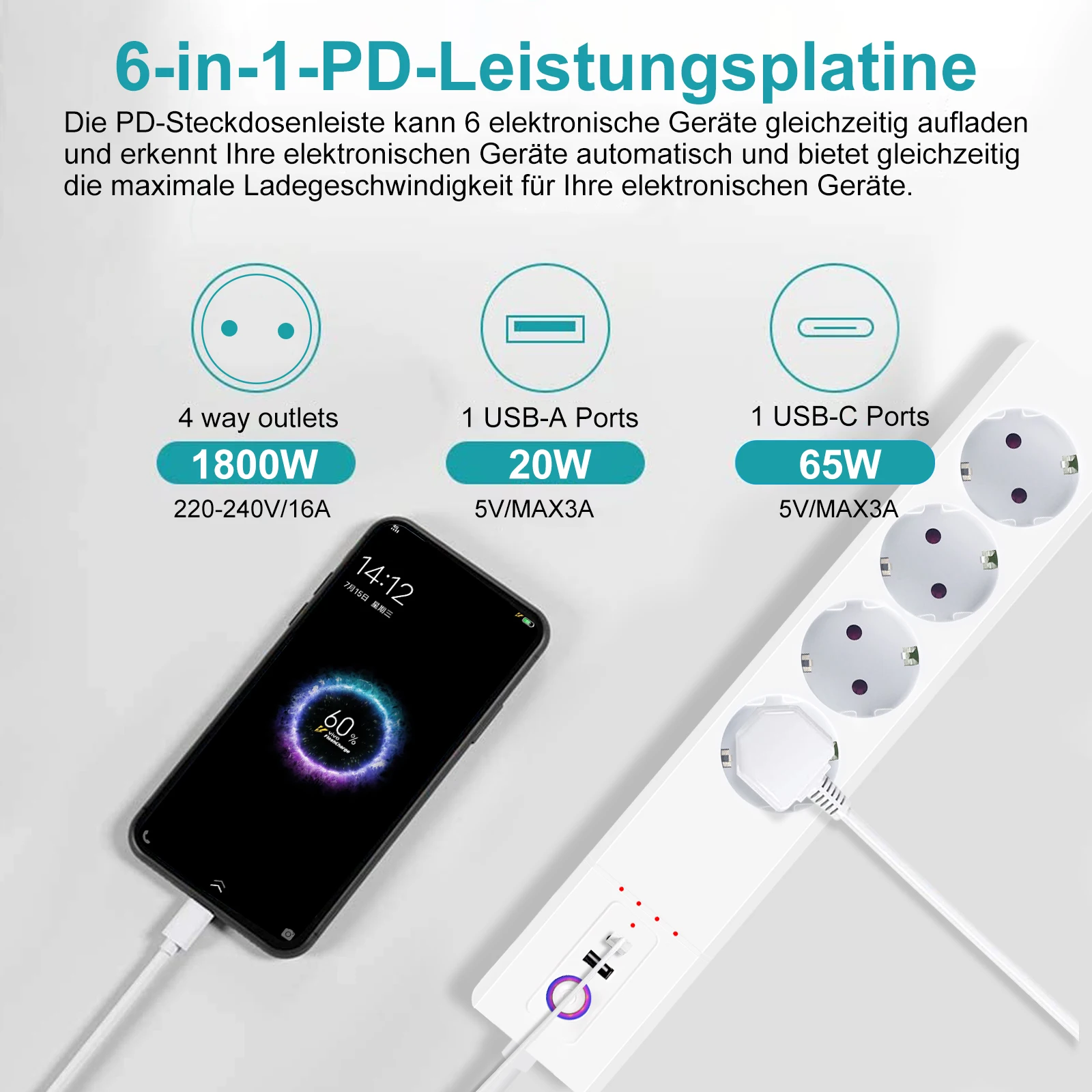 

Smart Socket Wifi Power Strip PD65W 16A EU Plug 4AC 1Type-C Compatible With Alexa google Home Smart home Tuya Smart Smartlife