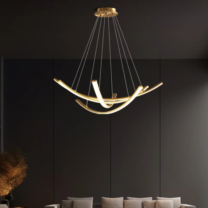 

Modern light luxury all copper chandelier minimalist LED pendant light living room dining room hall decorative lighting fixtures