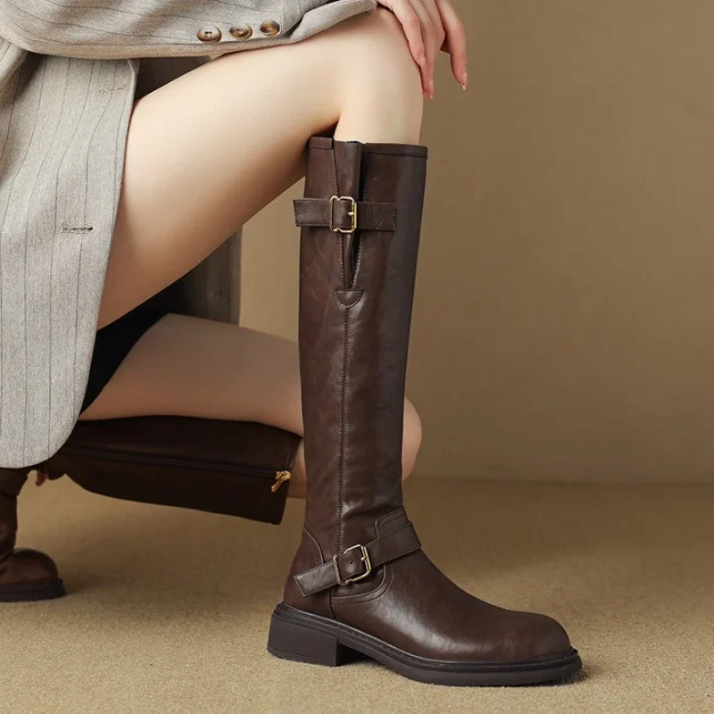 Autumn Winter Belt Buckle Women Knight High Boots Street Style Ladies Elegant Slim Long Booties botas de inverno feminina