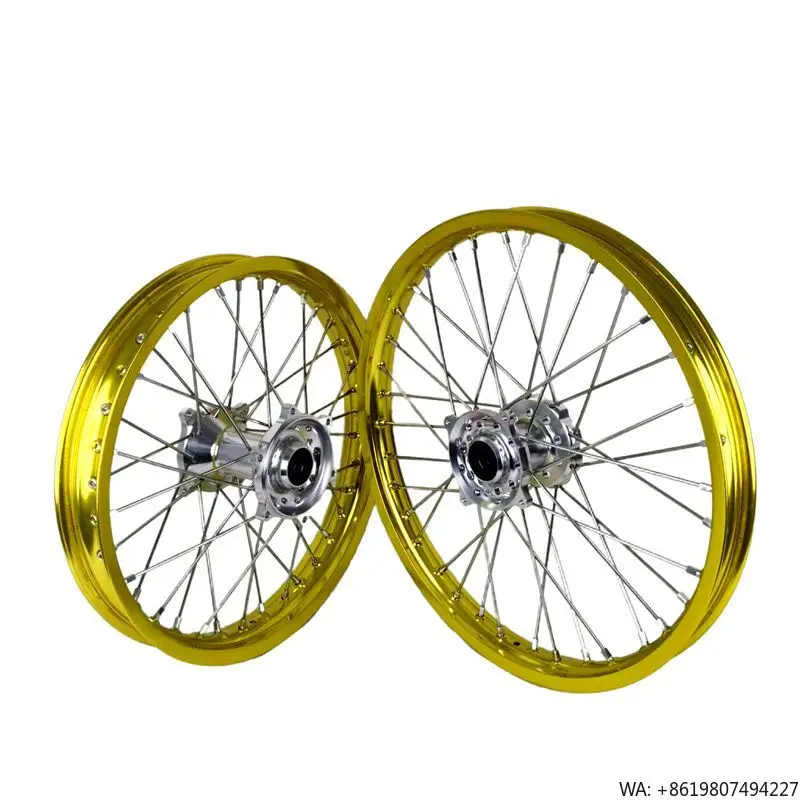 

Yellow Rim Fit RMZ 21 18 Inch Wheel Set Dirtbike Alloy Wheels Rims Motocross Wheels