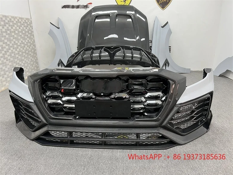 For Audi Q8 RSQ8 Body Kit RSQ8 Q8 Upgrade M Style Half-Carbon Fiber Front Bumper Rear Bumper Spoiler Hood Exhaust Pipe Fender