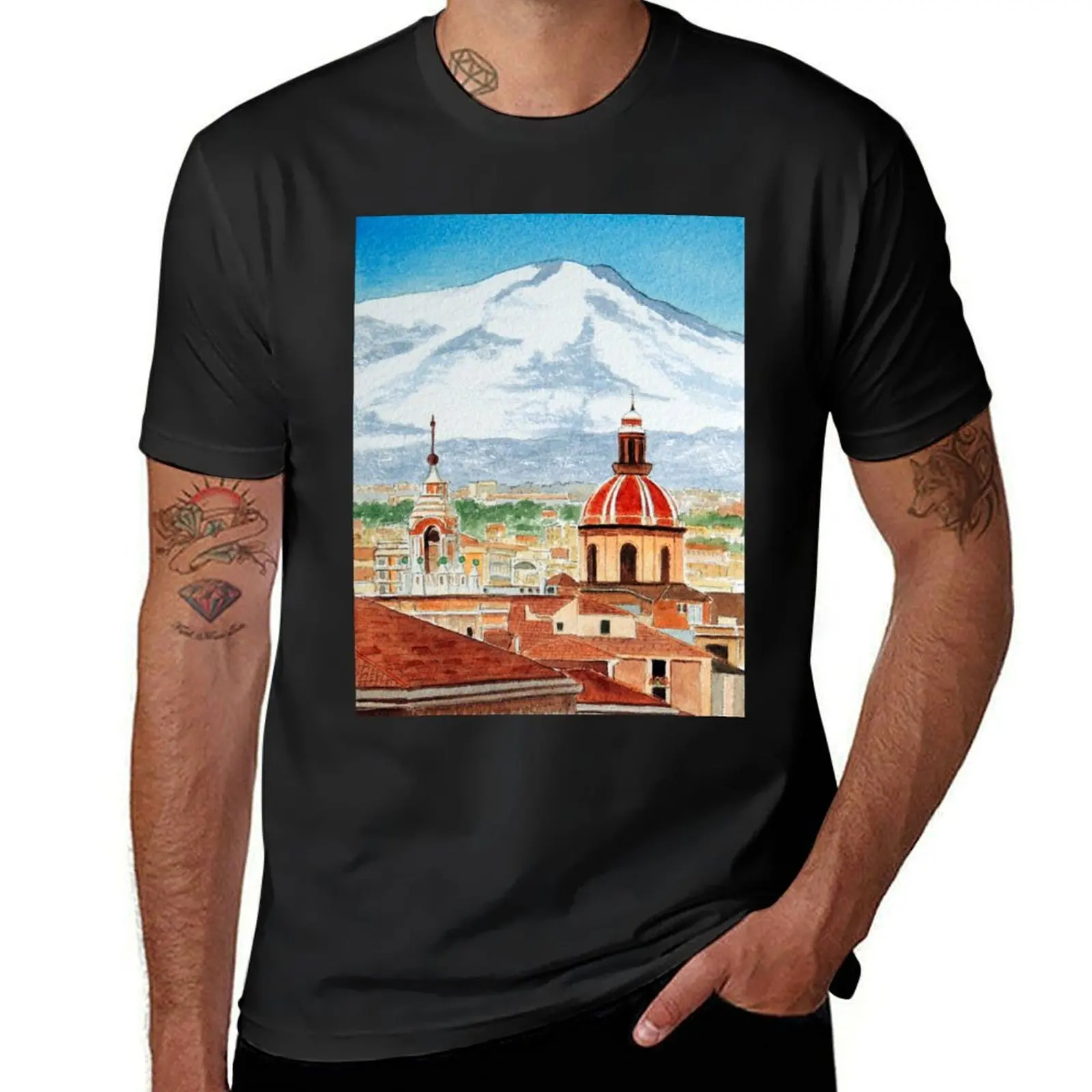 

Catania Sicily And Mount Etna T-Shirt blanks Aesthetic clothing graphics korean fashion designer t shirt men