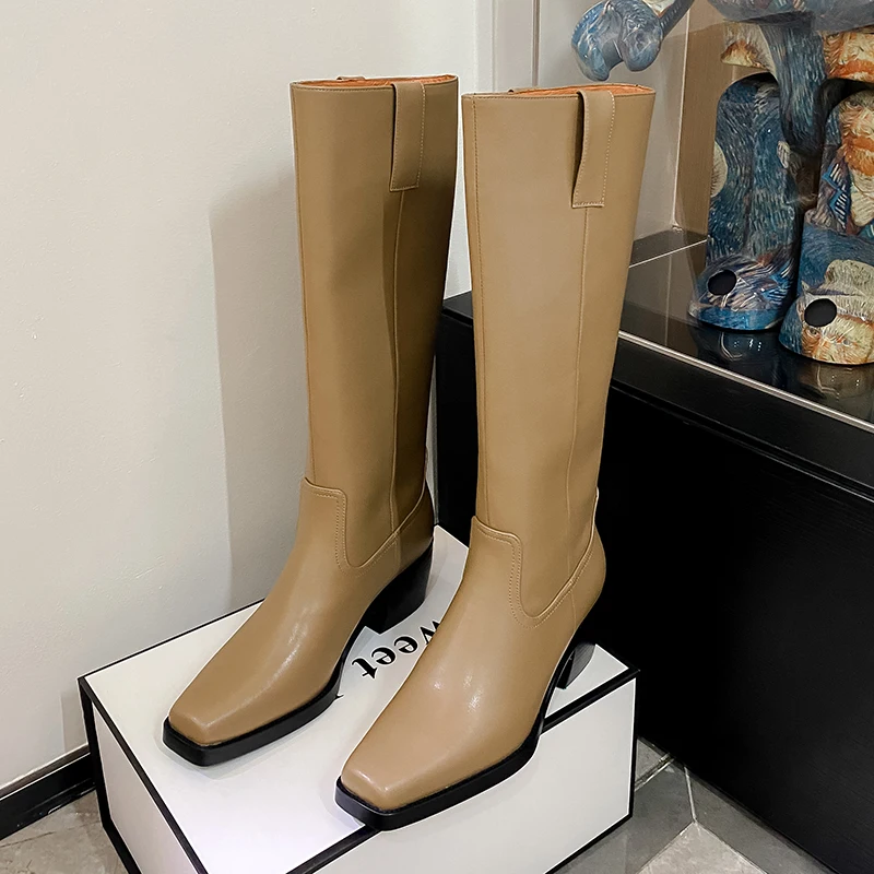 JOZHAMTA taglia 34-40 stivali al ginocchio da donna scarpe con tacco alto di marca in vera pelle con punta quadrata per donna inverno 2023 stivali