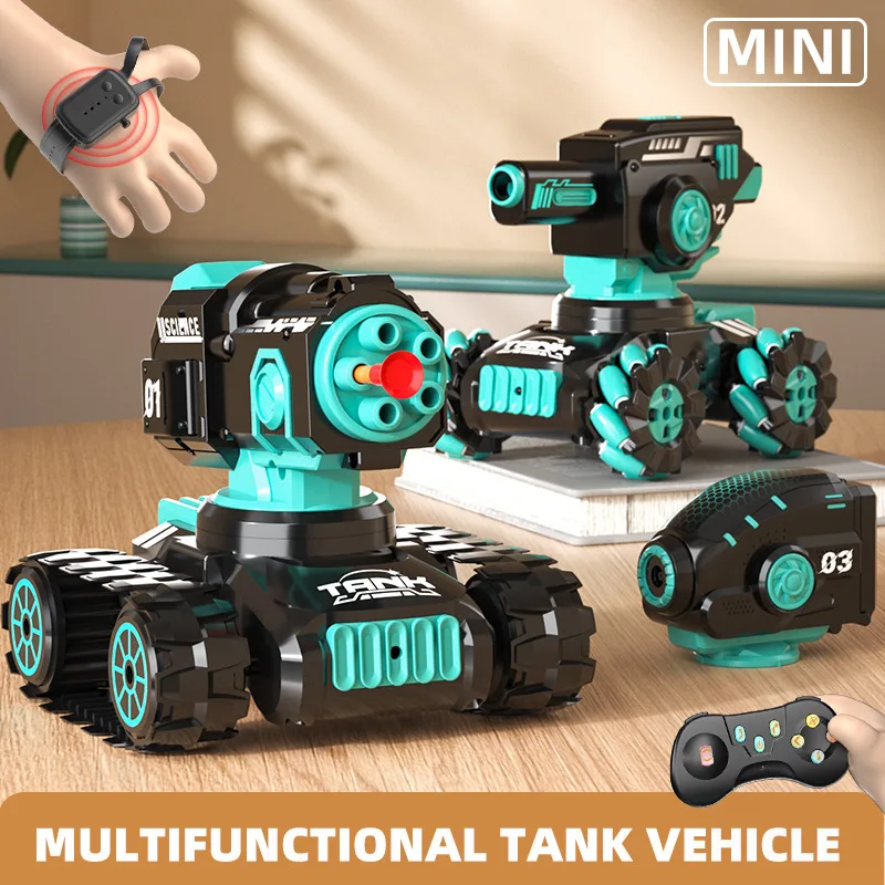 New 2.4G RC 3-in-1 Car Toy Suction Cup Water Bomb Bubble Launch Remote Control Car Creative 3 Head Car Gesture Control Tank Toy