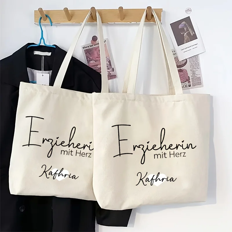 

Customizable Name -Style Polyester handbag - Beige Reusable High-Quality handbag with Heartfelt Message Design