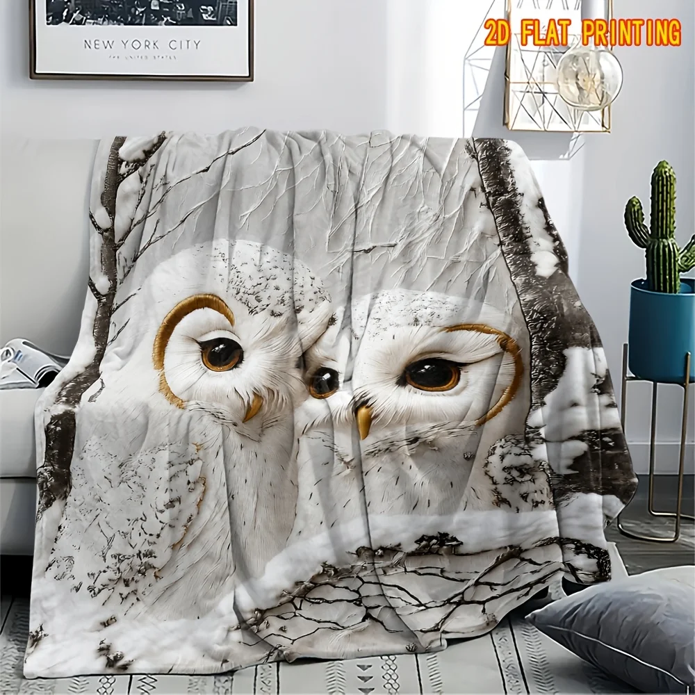 Flannel Throw Blanket. White Owl Digital Heat Transfer Print, Super Soft Machine Washable for Sofa Travel Camping, Day of The De