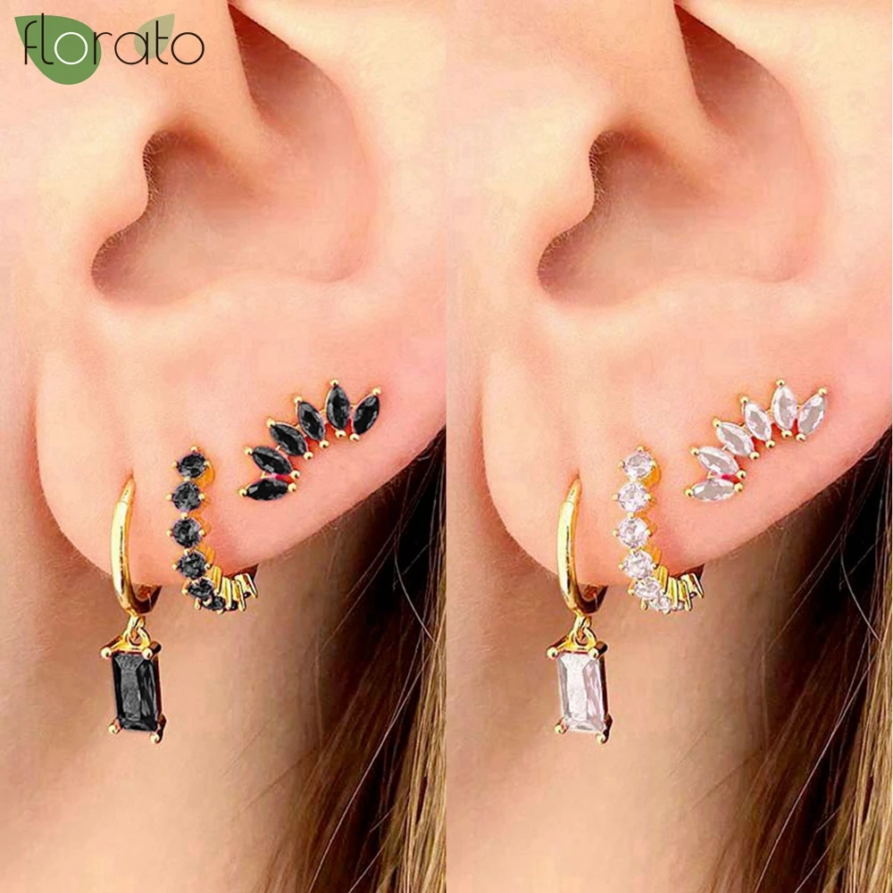 925 スターリングシルバー針カラフルなジルコンイヤリングセット小さなフープイヤリング女性のファッション耳軟骨ピアスジュエリー