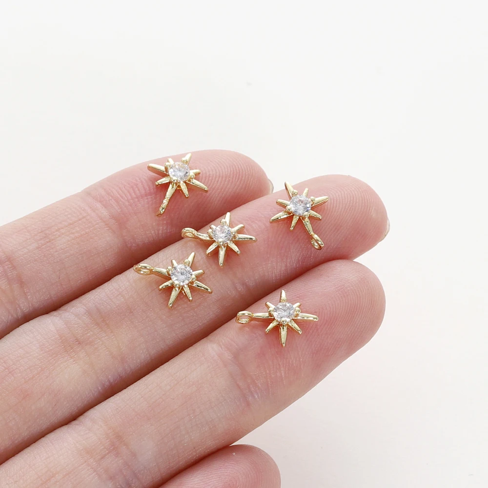 10Pcs 14K Gold Color Plated Brass Star Pendants with Zircon Charms Pendant for DIY Necklace Jewelry Making Accessories