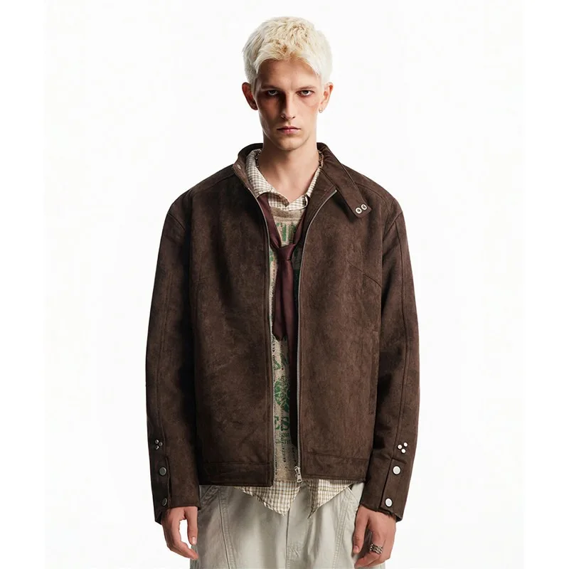 Men's Harrington Jacket Suede Like Matte Texture American Street Cleanfit Style Zip Up Casual Outerwear for Spring Autumn