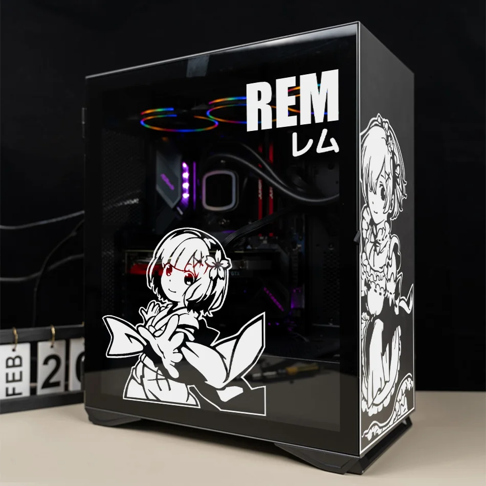 Rem Anime PC Stickers,Cute Vinyl Decor Decals for ATX Gaming Computer Chassis,Waterproof Easy Removable Hollow Out Decal