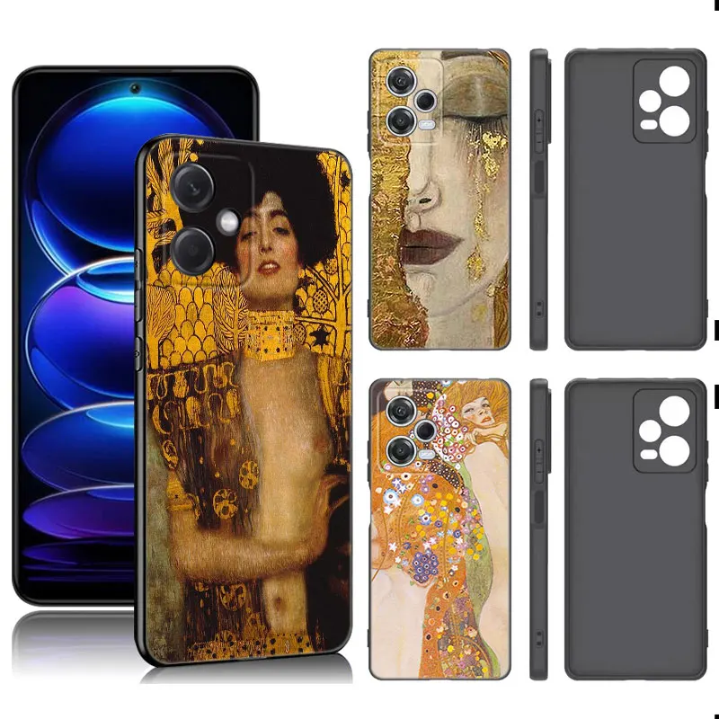 Gustav Klimt Kiss Art Black Silicone Phone Case For Xiaomi Redmi Note 9 10 11 11S 11T 12 13 Pro 5G Plus 9S 10S 12S