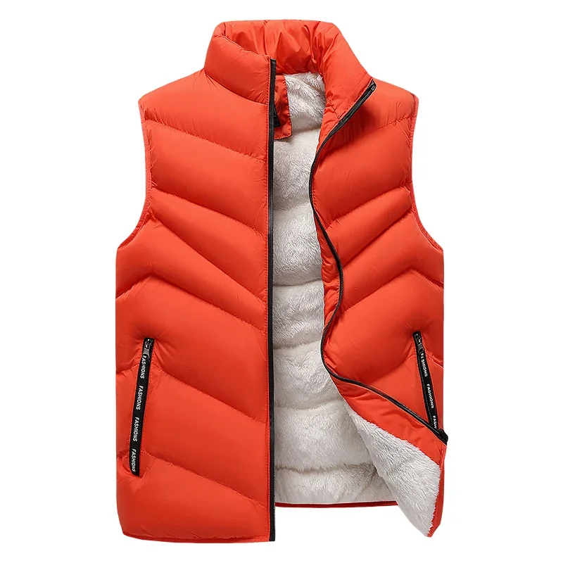 

New Arrival Cotton Jacket Men's Autumn and Winter New Solid Color Vest Pocket Sleeveless Parka Loose Commuting 2024 Q141