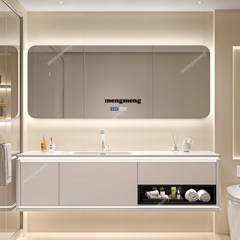 Skin feeling Corian integrated basin bathroom cabinet combination modern toilet washstand oak wash basin cabinet