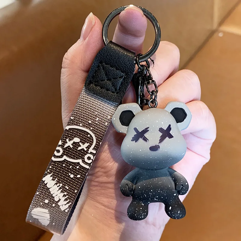 Cartoon Bear Key Chain Chameleon Resin Keychain Webbing Tape Fashion Doll Bag Pendant Holiday Car Key Ring For Girl Jewelry Gift