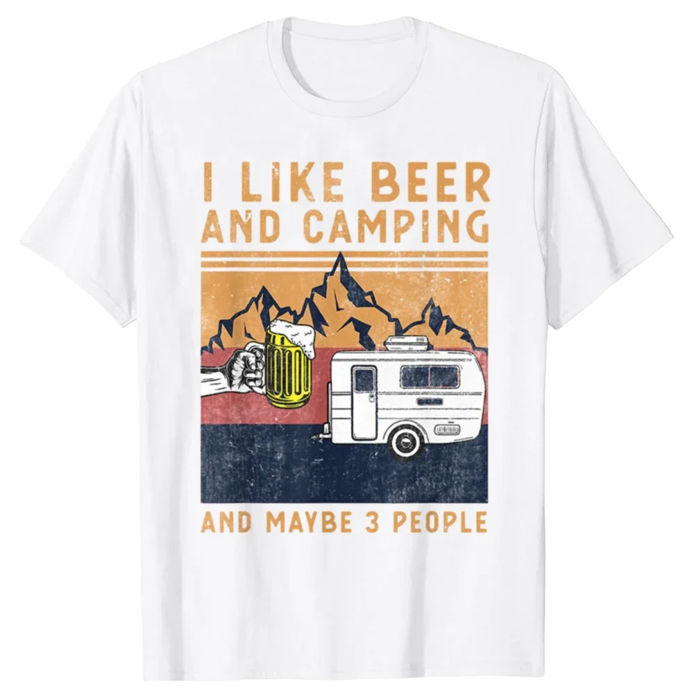 

I Like Beer and Camping Graphic T-Shirt Men Unisex Cotton Short Sleeve T-shirt