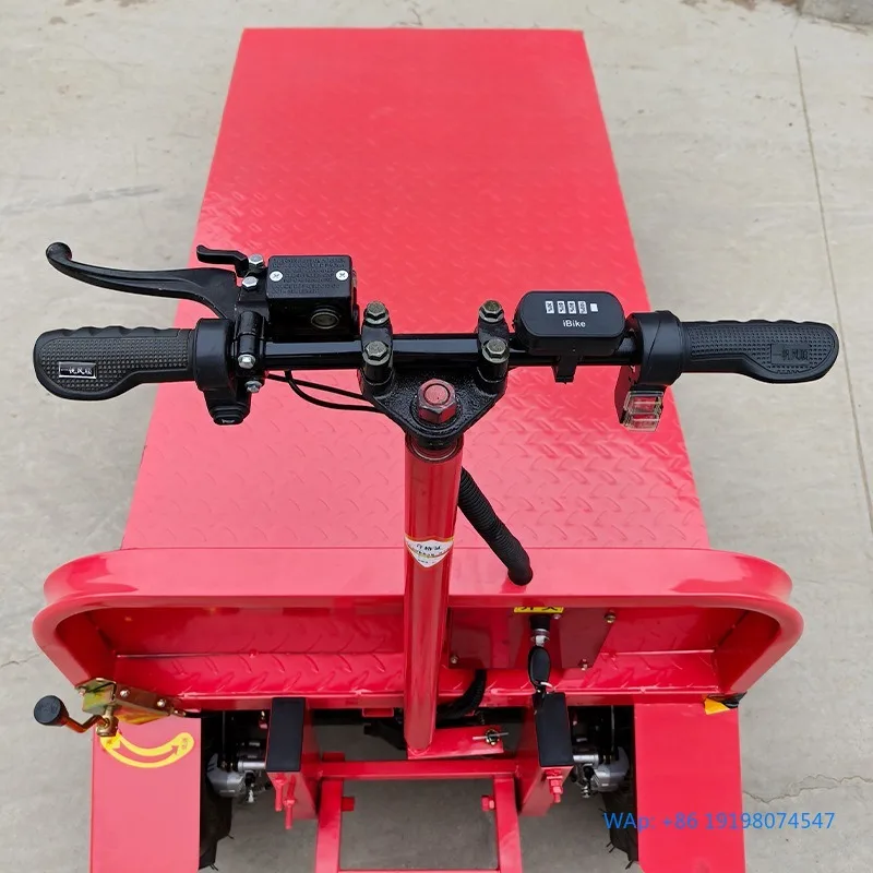 

Electric Four Wheel Flatbed Transport Cart Reverse Riding Industrial Warehouse Hand Truck