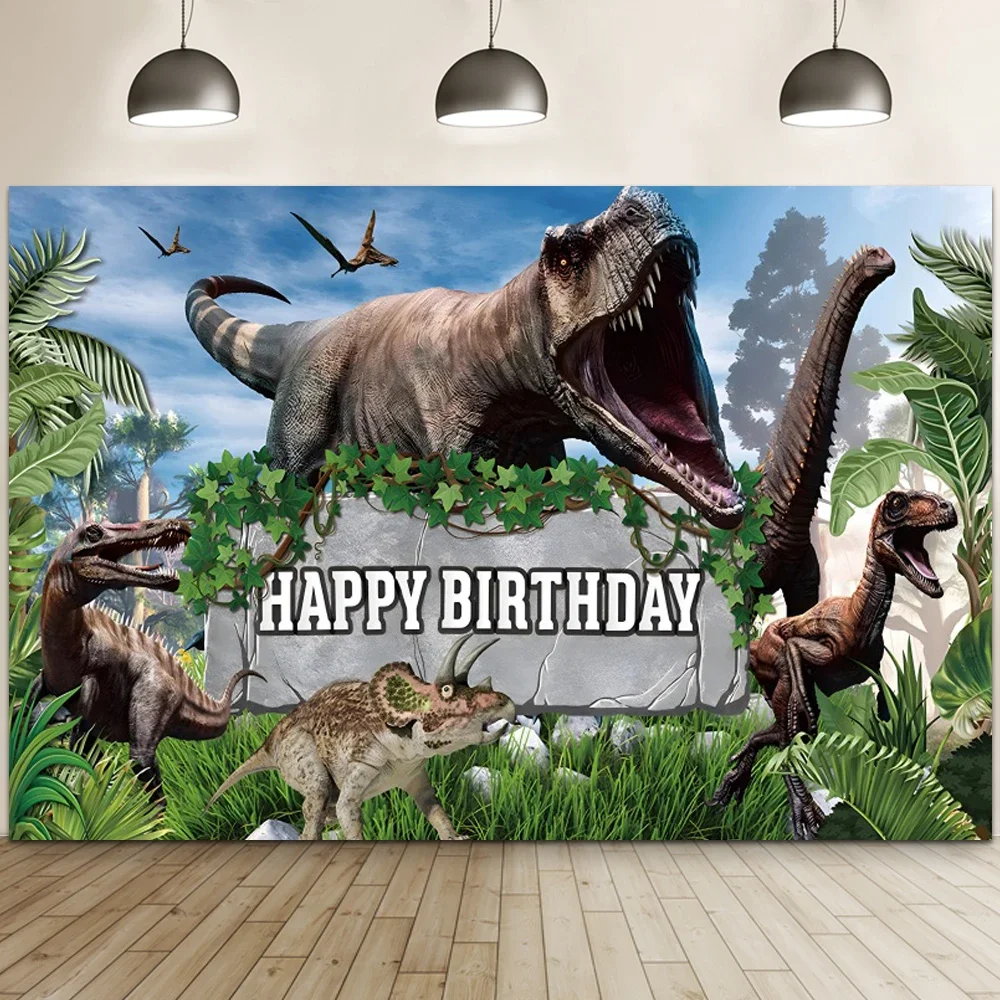 Happy Birthday Dinosaur Background Picture Forest Party Decoration Background Dinosaur Poster Background Baby ShowerJungle Photo — zdjęcie produktu 3