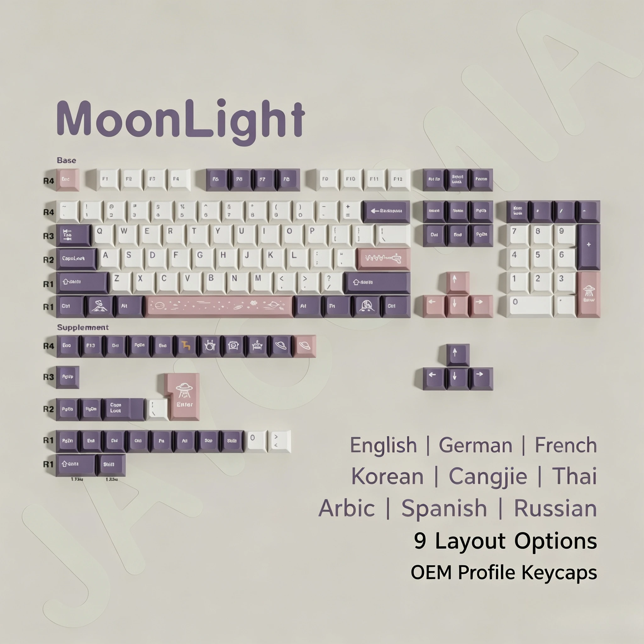Purple PBT Keycaps Cherry Profile Cangjie Arabic Korean German French Spanish Brazilian Russian ISO/ANSI KeyboardsKey Cap Set