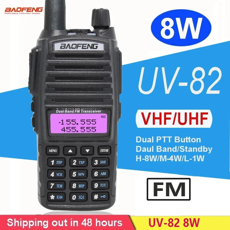 

Baofeng 8W Portable FM Radio Walkie Talkie UV-82 Dual PTT Two-way Vhf Uhf Amateur Radios Receiver UV 82 Transmiter UV-5R 9R