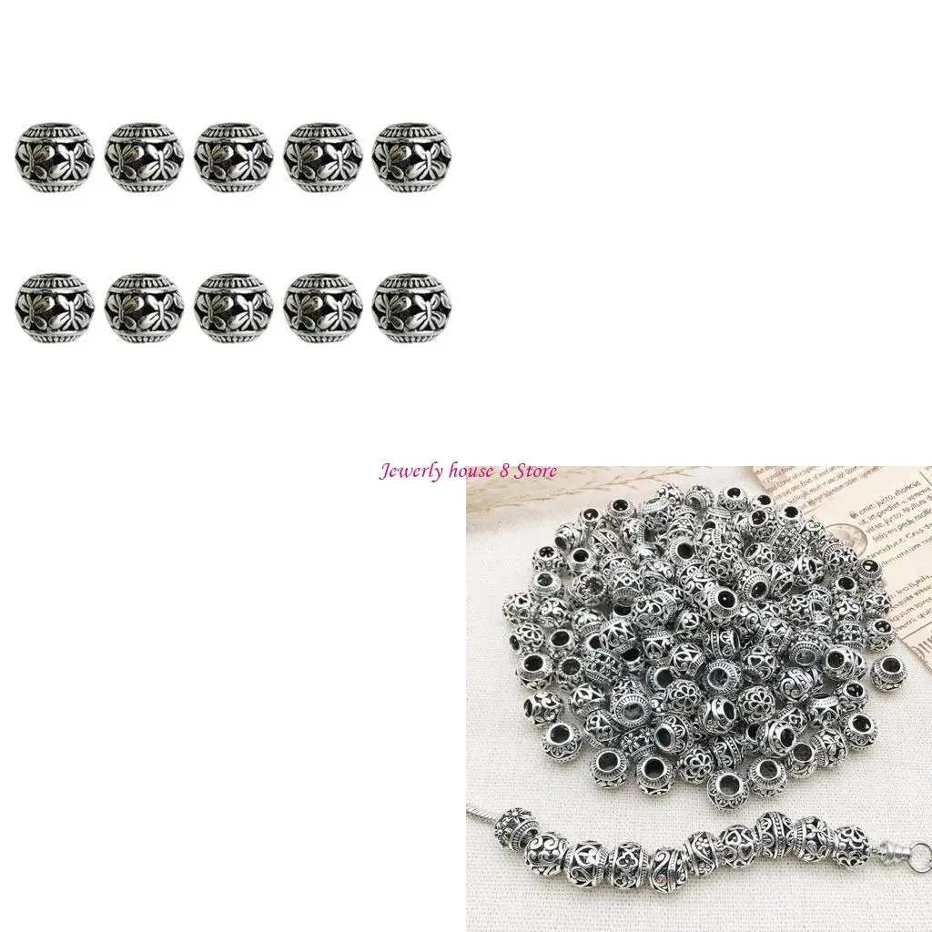 

Pack Of 10 Silver Alloy Beads with Pattern Perfect For Handmade Jewelry Projects