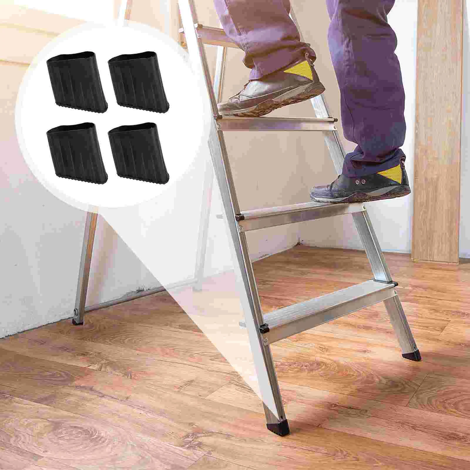 4 Pcs Ladder Feet Pads Floor Mat Telescopic Folding Protector Black Foot Covers Non-slip Rubber