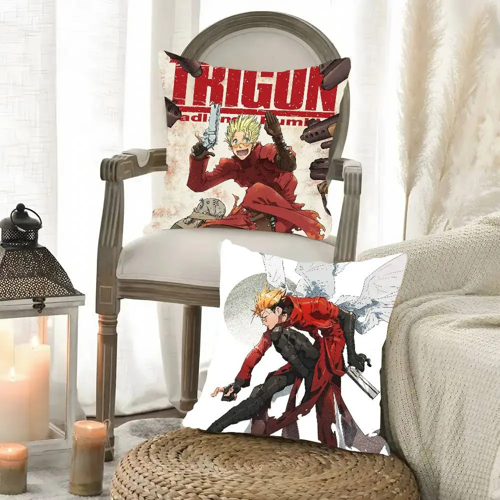 Animated T-Trigun Stampede Pillow Case Fashion Square Pillowcase Bedroom Sofa Room Ins Decoration Leisure