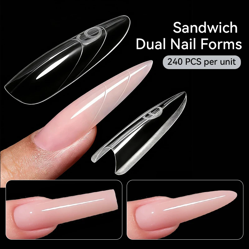 

BORN PRETTY 240PCS Fake Nail Forms Sandwich Dual Nail Extension Mold Easy To Shape Coffin Nails For UV Extension Gel Full Cover