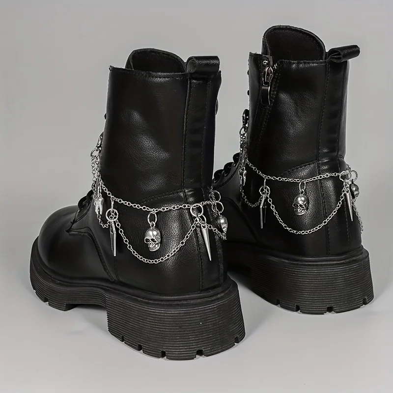 2Pcs Cyber Goth Style Skull, Bone & Spike Boot Charms, For Daily Outfit, Halloween and Gifting