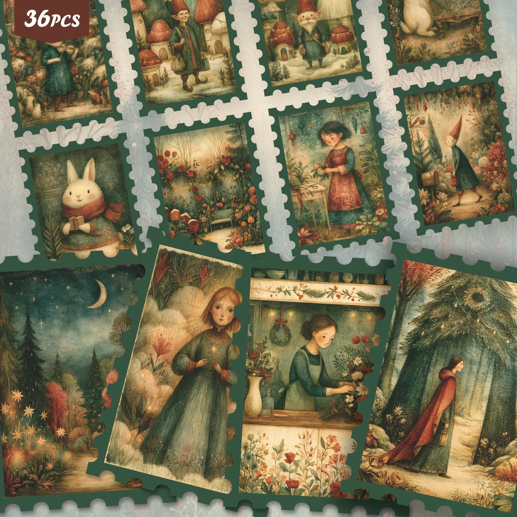 36PCS Vintage Fairy Tale Stickers for laptops, Forest Elf & Animal Prints, Perfect for Journaling Scrapbooking & Handmade Crafts