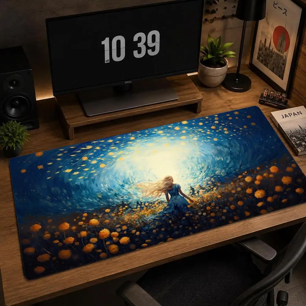 Large Mousepad Golden Firefly Forest Girl Mousepads Keyboard Mat Deskpad Pc Game Desk Mats Dreamy Fairy Mouse Mats For Laptop