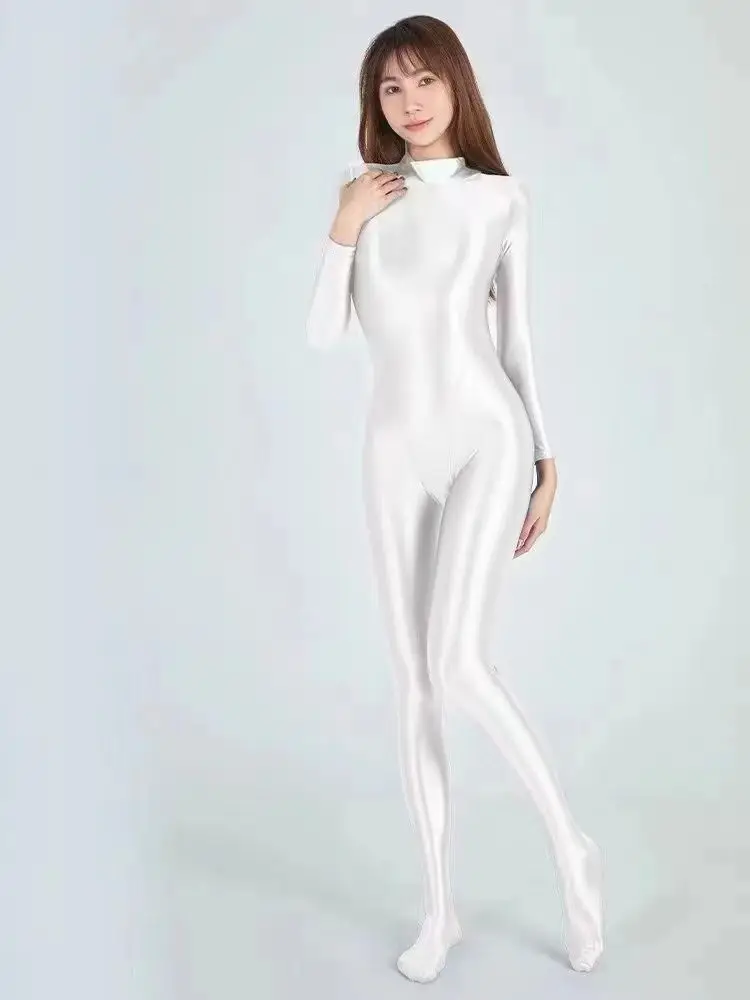 Glossy Long Sleeve Swimming Suit Jumpsuit Tights Plus Size Cosplay Costume Pantyhose Playsuit Women Swimwear