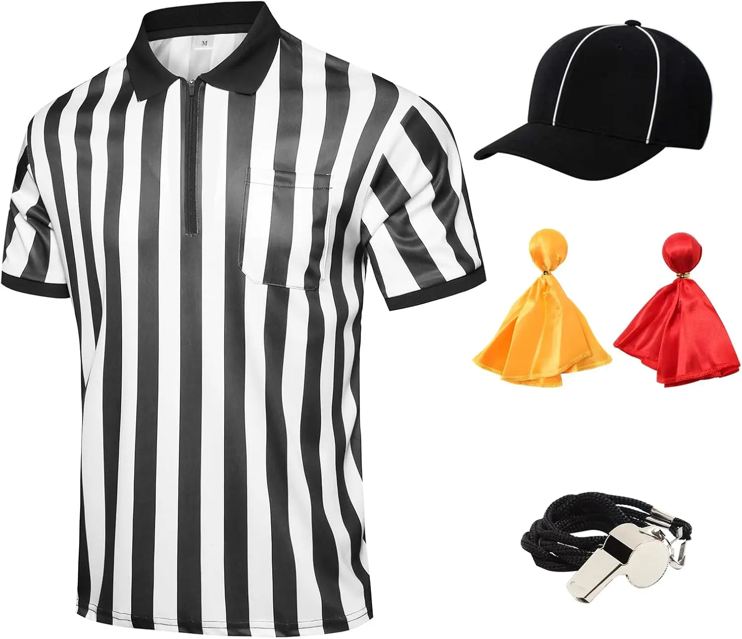 

5-Piece Referee Costume Set: Shirt, Hat, Whistle, Flag for Football & Halloween