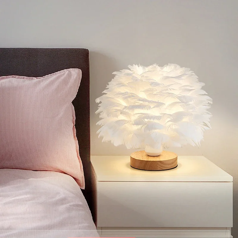 

Cream Wind Feather Table Light Net Red Girl Bedroom Bedside Light Warm Romantic Gift Living Room Study