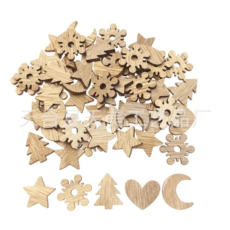 

50PCS Wood DIY Crafts Cutouts Wooden Flower Star Moon Heart Slices Embellishments Wood Ornaments for DIY Projects Christmas