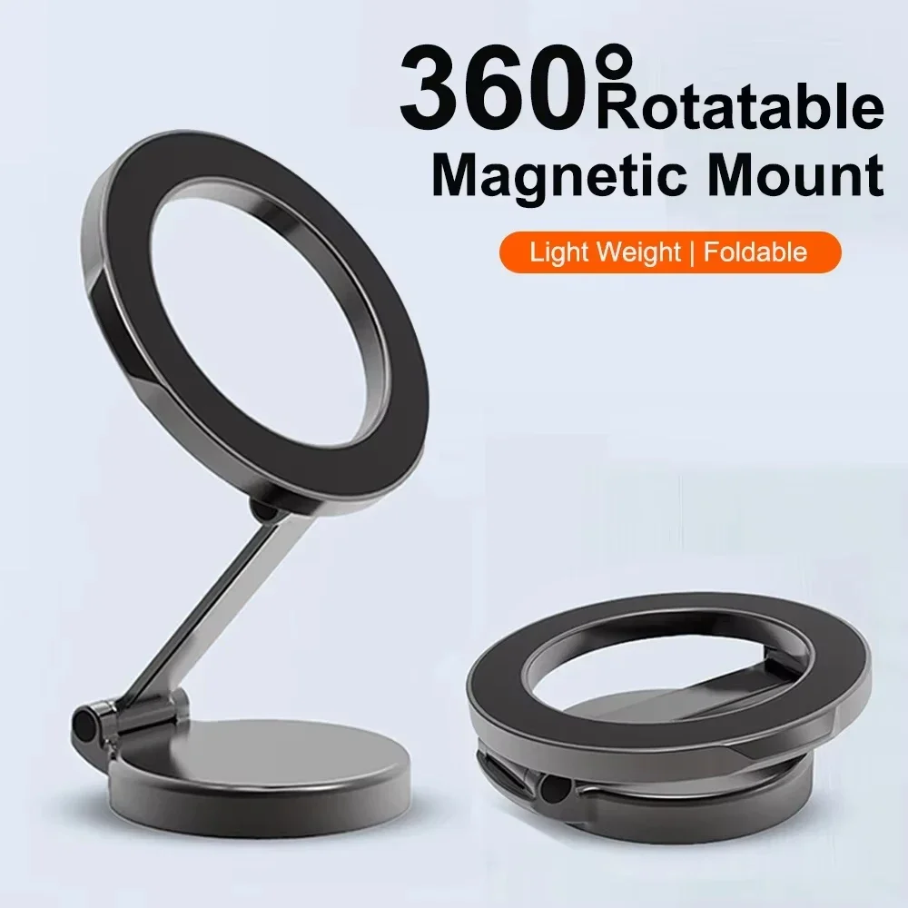 Alloy Folding Magnetic Car Compact Cell Phone Holder for Mac-Safe 360° Adjustable Magnetic Car Mount for iPhone 15 14 13 12 Pro