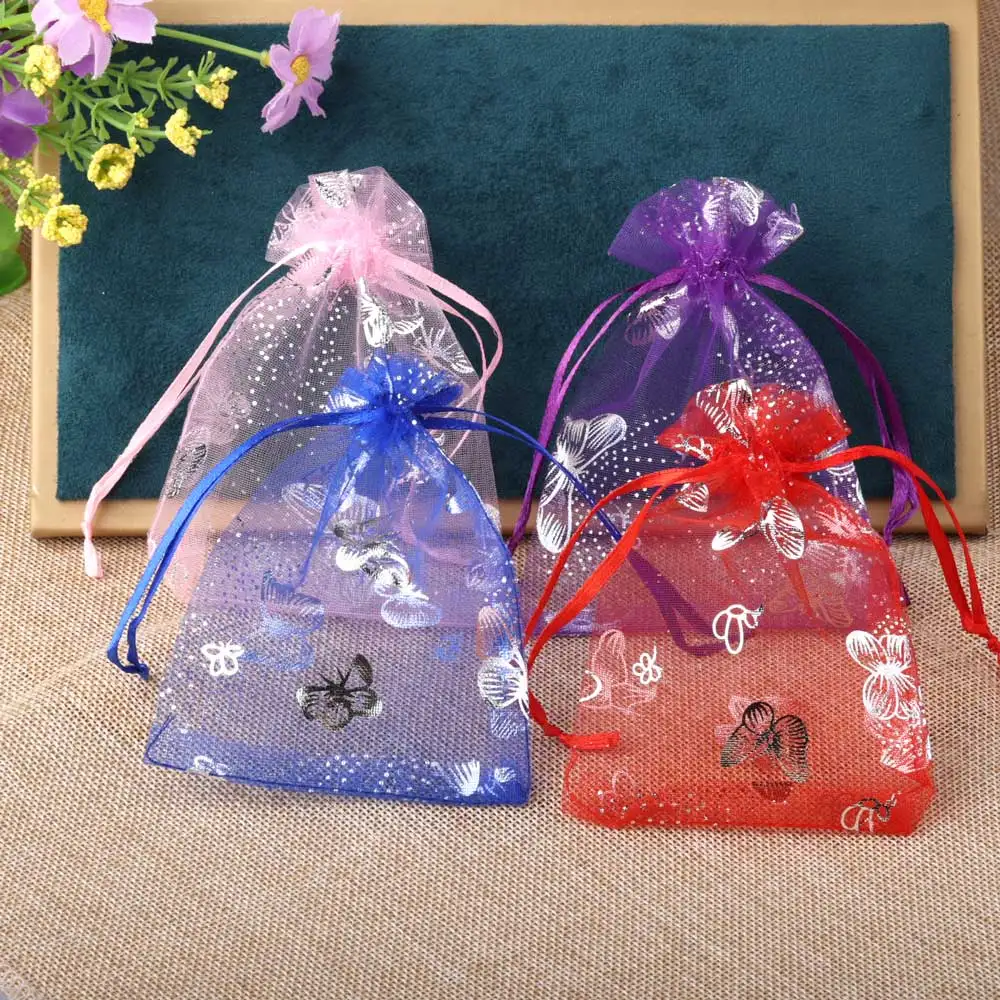 50pcs/lot Organza Bag Gift Bag Butterfly Colorful Gifts Pouches For Wedding Party Candy Bag  Jewelry Packing Wholesale