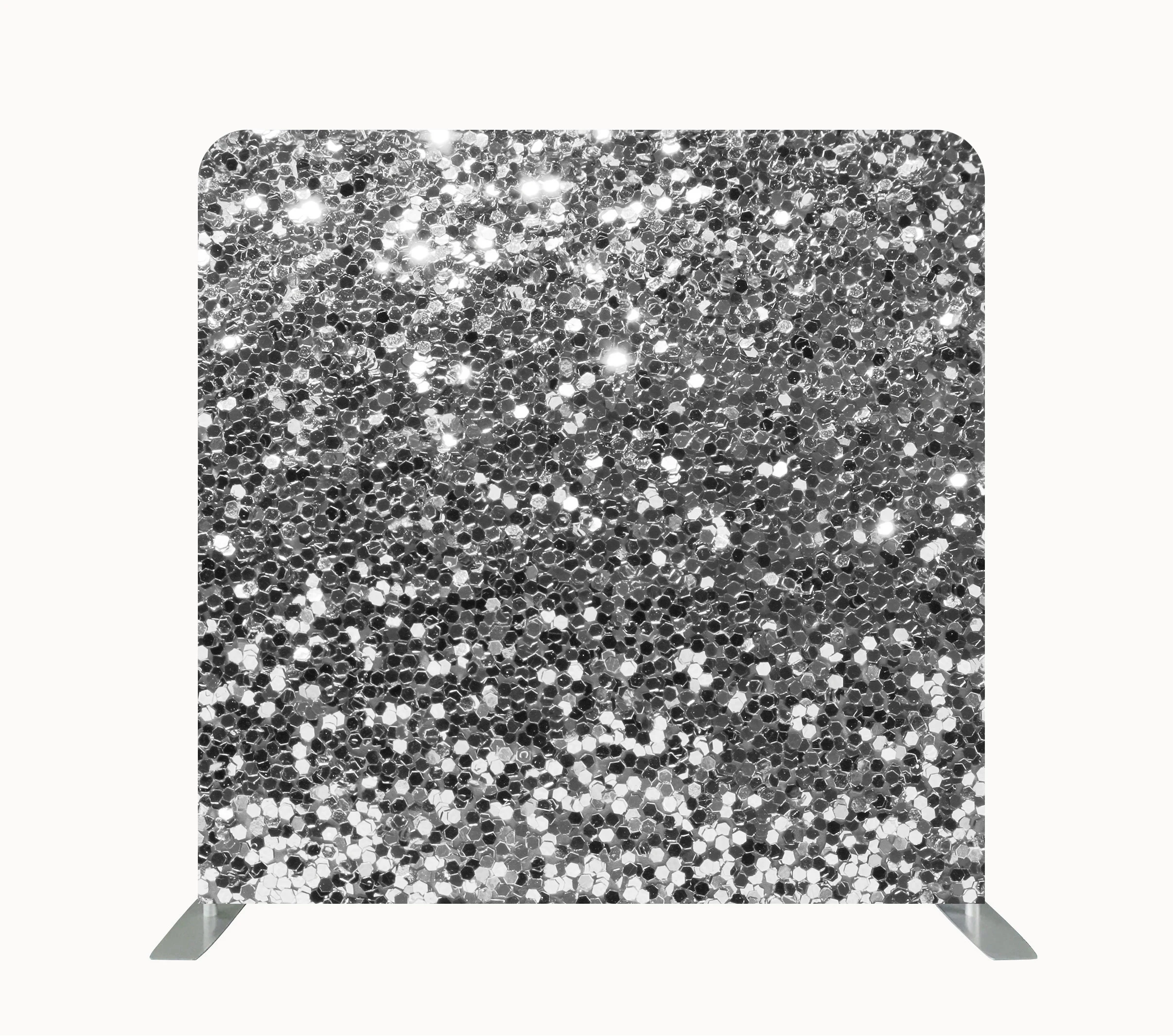 

Silver Fabric 8ft Aluminum Tube Bracket Tension Fabric Pillowcase Cover Photo Booth Background Logo Custom Sequins Diamond