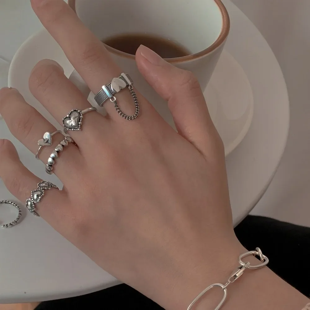 New Simple Heart Tassel Open Ring, Retro Distressed Handmade Shape Fashion Fine Jewelry for Women