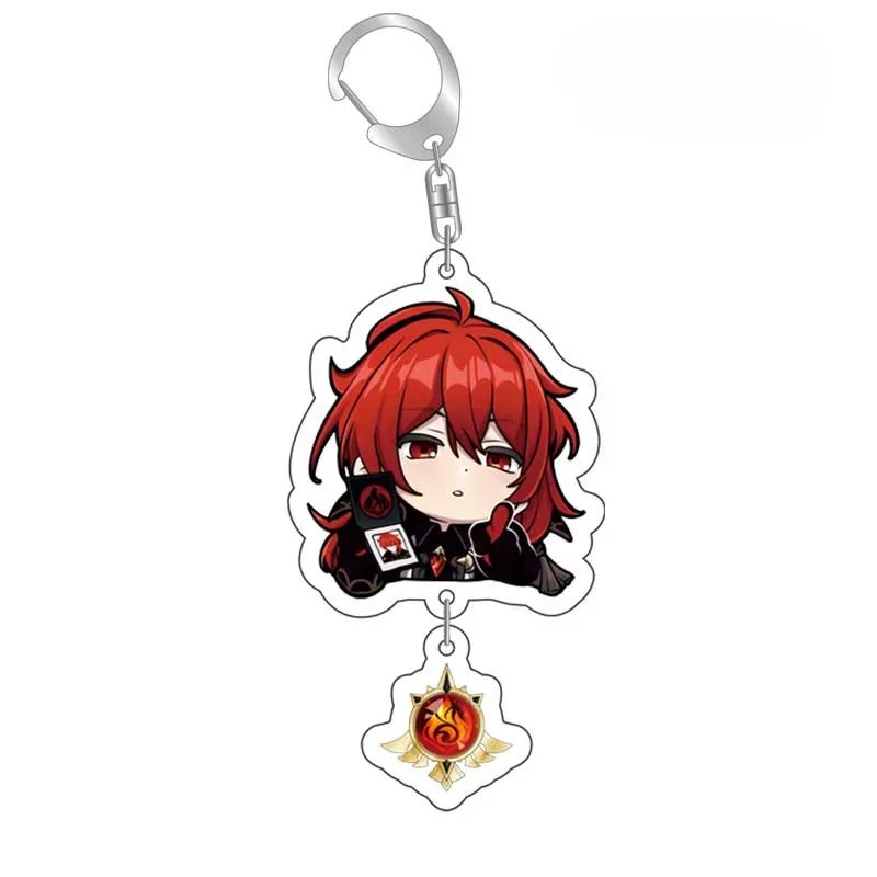 1Set Genshin Impact Acrylic Keychain with Vision Pendant, Kaedehara Kazuha Tartaglia Diluc Kaeya Character Bag Charm for Game Fa
